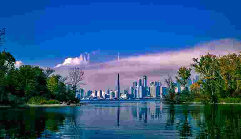 Skyline Of Toronto From Across The Lake In Ontario Canada